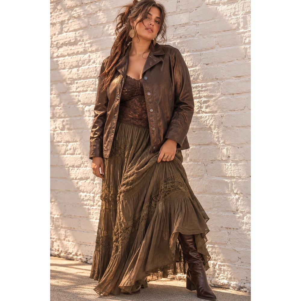 Coldwater Creek Bronze Metallic Cotton Snap Front Jacket Shacket Tuscan Mom 18W
